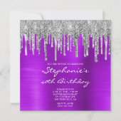 Silver Glitter Drips Violet Folie 40e Verjaardag Kaart (Voorkant)