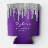 Silver Glitter Drips Violet Paarse 50e Verjaardag Blikjeskoeler (Voorkant)