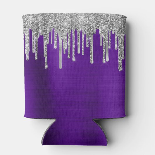 Silver Glitter Drips Violet Paarse 50e Verjaardag Blikjeskoeler (Achterkant)