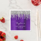Silver Glitter Drips Violet Paarse 50e Verjaardag Servet (Insitu)