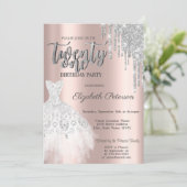 Silver Glitter Drips, White Dress 21th Birthday Kaart (Staand voorkant)