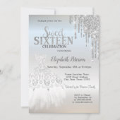 Silver Glitter Drips, White Dress Silver Sweet 16 Kaart (Voorkant)