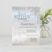 Silver Glitter Drips, White Dress Silver Sweet 16 Kaart (Staand voorkant)