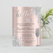 Silver Glitter Drips Wine Glass 30th Birthday Kaart (Staand voorkant)