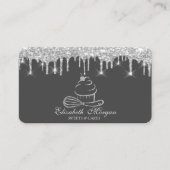 Silver Glitter Drips Zilveren Cupcake Bakkerij Visitekaartje (Voorkant)