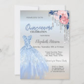 Silver Glitter Drivers, Blue Dress Rozen Quinceane Kaart (Voorkant)