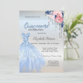 Silver Glitter Drivers, Blue Dress Rozen Quinceane Kaart (Staand voorkant)