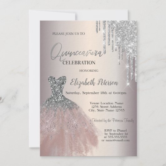 Silver Glitter Drivers, Chic Dress Quinceañera Kaart (Voorkant)