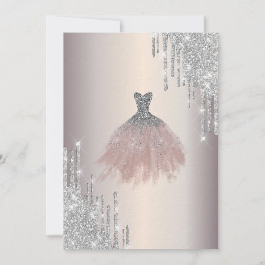 Silver Glitter Drivers, Chic Dress Quinceañera Kaart (Achterkant)