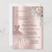 Silver Glitter Drivers, Dress Flowers Quinceanera Kaart (Voorkant)