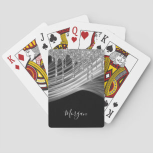 Silver Glitter Drivers, lichte stralen, naam op zw Pokerkaarten