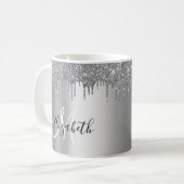 Silver Glitter Drivers Name Persoonlijk Monogram Koffiemok (Voorkant links)
