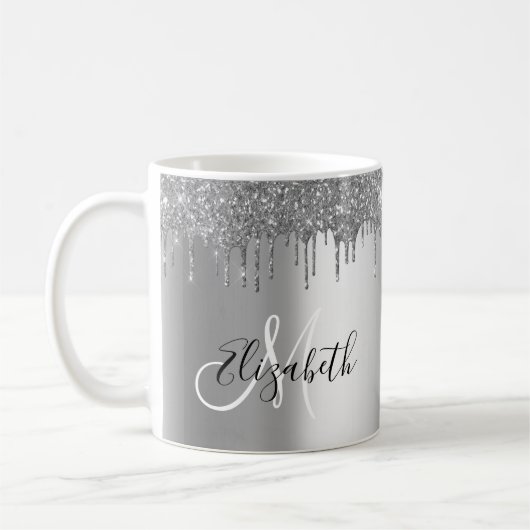 Silver Glitter Drivers Name Persoonlijk Monogram Koffiemok (Links)