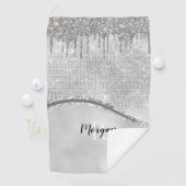 Silver Glitter Drivers & Sparkle, Naam & Monogram  Golfhanddoek (Insitu)