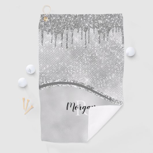 Silver Glitter Drivers & Sparkle, Naam & Monogram  Golfhanddoek (Insitu)