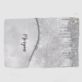 Silver Glitter Drivers & Sparkle, Naam & Monogram  Golfhanddoek (Horizontaal)