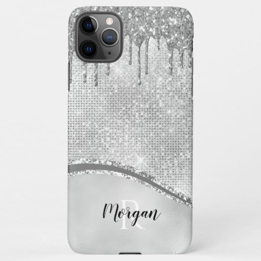 Silver Glitter Drivers & Sparkle, Naam & Monogram iPhone Hoesje (Achterkant)