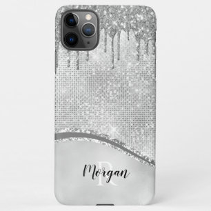 Silver Glitter Drivers & Sparkle, Naam & Monogram iPhone 11Pro Max Hoesje