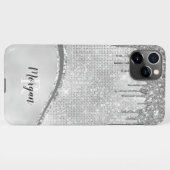 Silver Glitter Drivers & Sparkle, Naam & Monogram iPhone Hoesje (Achterkant horizontaal)