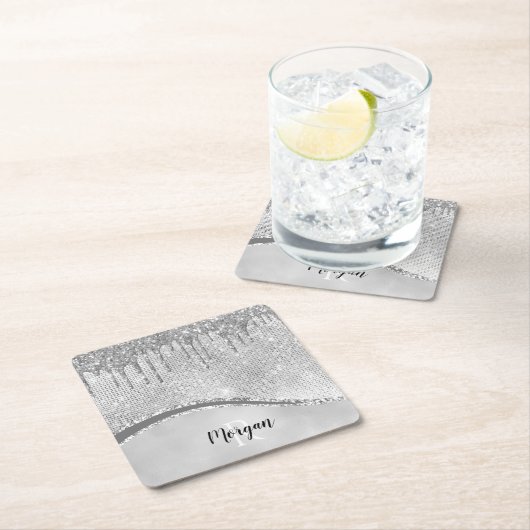 Silver Glitter Drivers & Sparkle, Naam & Monogram Kartonnen Onderzetters (Insitu)