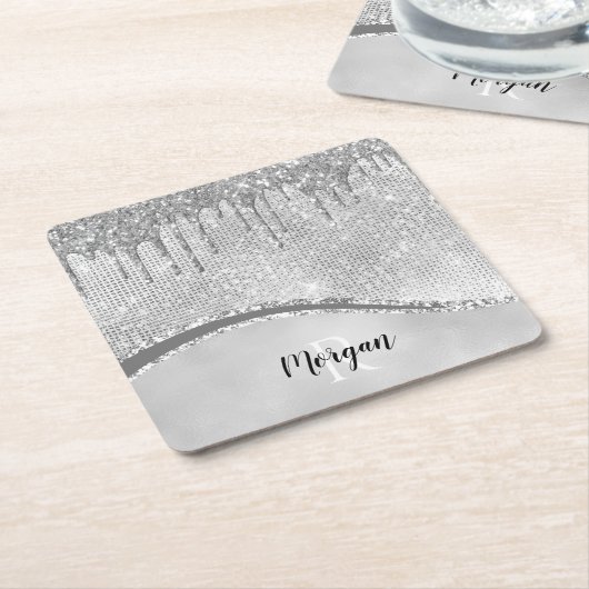 Silver Glitter Drivers & Sparkle, Naam & Monogram Kartonnen Onderzetters (Schuin)