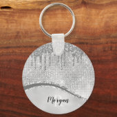 Silver Glitter Drivers & Sparkle, Naam & Monogram Sleutelhanger (Voorkant)