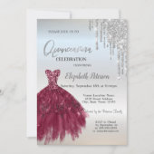 Silver Glitter Drives, Burgundy Dress Quinceañera Kaart (Voorkant)