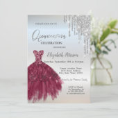 Silver Glitter Drives, Burgundy Dress Quinceañera Kaart (Staand voorkant)