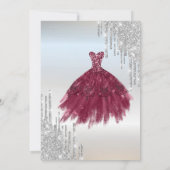 Silver Glitter Drives, Burgundy Dress Quinceañera Kaart (Achterkant)