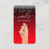 Silver Glitter Driving Glam Nail Artist QR Code Visitekaartje (Voorkant)