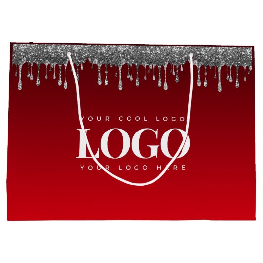 Silver Glitter Driving Glam Red Add Business Logo Groot Cadeauzakje (Achterkant)