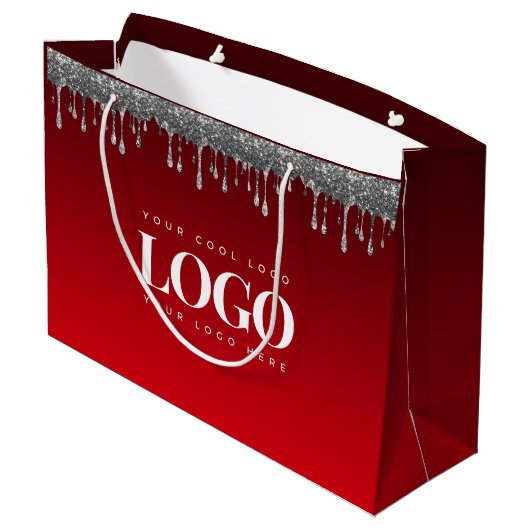 Silver Glitter Driving Glam Red Add Business Logo Groot Cadeauzakje (Achterkant Gekanteld)