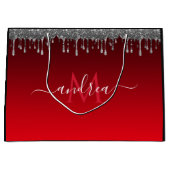 Silver Glitter Driving Glam Red Monogram & Naam Groot Cadeauzakje (Voorkant)