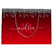 Silver Glitter Driving Glam Red Monogram & Naam Groot Cadeauzakje (Achterkant)