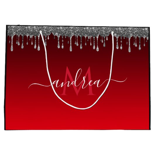 Silver Glitter Driving Glam Red Monogram & Naam Groot Cadeauzakje (Achterkant)