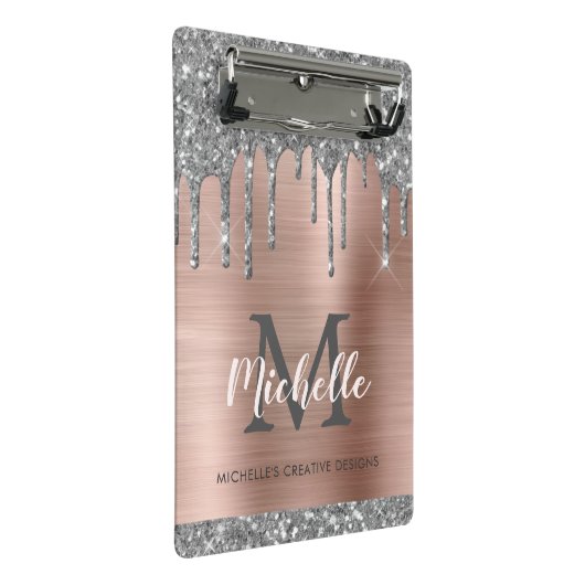 Silver Glitter Driving Roos Gold Monogram Mini Klembord (Schuin)