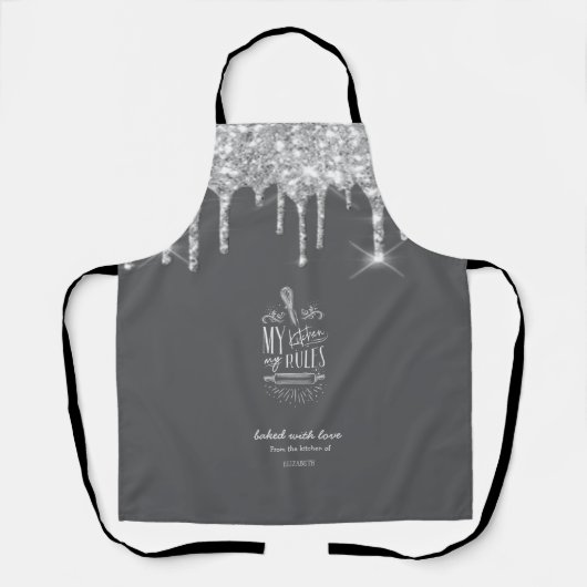 Silver Glitter Drops Bakkerij Gereedschap Schort (Voorkant)