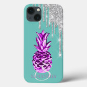 Silver Glitter druist Metallic Pineapple Green Case-Mate iPhone Case (Achterkant)