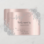 Silver Glitter druist tegen Mitzvah RSVP Kaart<br><div class="desc">Elegant zilveren glitter drupt op een gouden achtergrond van het roos.</div>