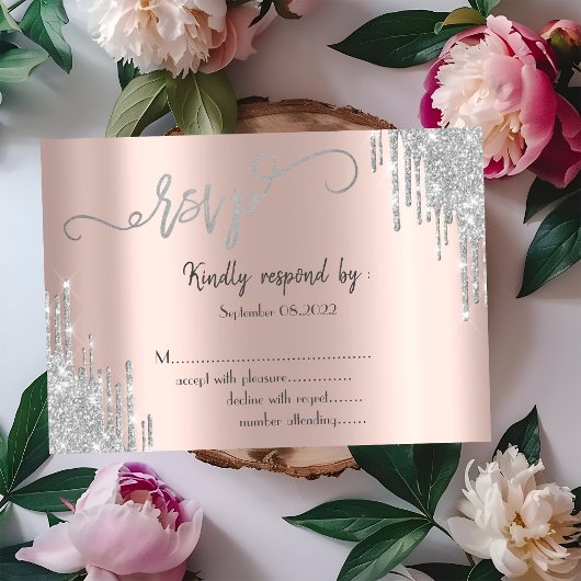 Silver Glitter druist tegen Mitzvah RSVP Kaart