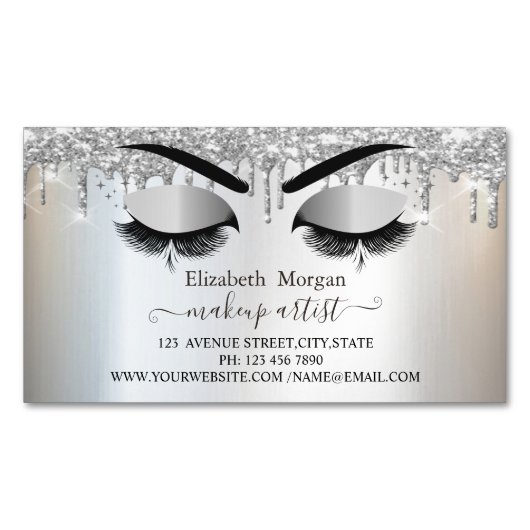 Silver Glitter drukt faux Lashes, Makeup Artist Magnetisch Visitekaartje (Voorkant)