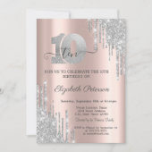 Silver Glitter drukt Roos Gold 10e verjaardag Kaart (Voorkant)