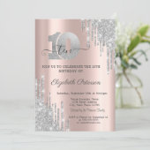 Silver Glitter drukt Roos Gold 10e verjaardag Kaart (Staand voorkant)