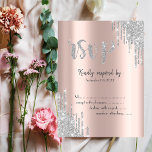 Silver Glitter drukt Roos Gold Bat Mitzvah RSVP Kaart<br><div class="desc">Elegant zilveren glitter drupt op een gouden achtergrond van het roos.</div>