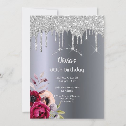 Silver glitter druppelfloralen kaart (Voorkant)