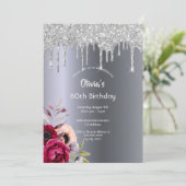 Silver glitter druppelfloralen kaart (Staand voorkant)