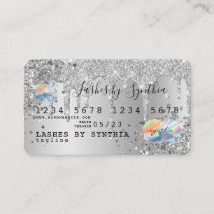 Silver glitter druppels Credit Kaart hologram add  Visitekaartje