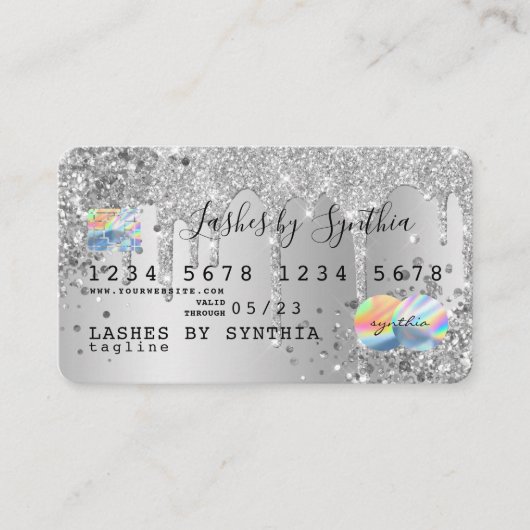 Silver glitter druppels Credit Kaart hologram add  Visitekaartje (Voorkant)