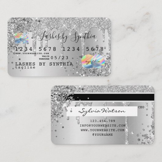 Silver glitter druppels Credit Kaart hologram add  Visitekaartje (Voorkant / Achterkant)