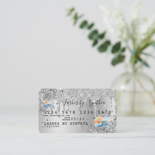 Silver glitter druppels Credit Kaart hologram add Visitekaartje (Staand voorkant)